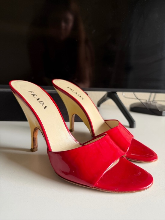 Prada Shoes - Vintage Prada Red Patent Leather Slide Mules 38